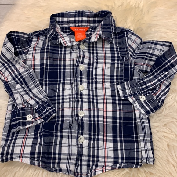 Carter’s & Joe Fresh Button-Down Long-Sleeve Shirts in Flannel Blue/Black/White - Picture 2 of 8